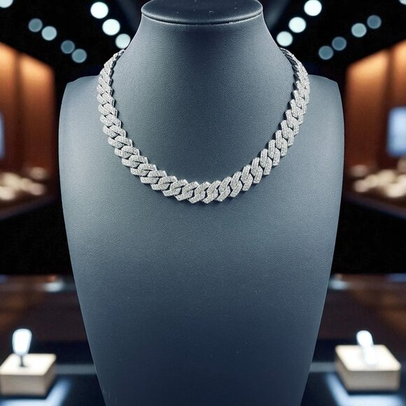 Iced Out Cuban Link Chain Necklace New In Package Bling Silver Hip Hop Jewelry - Picture 1 of 7